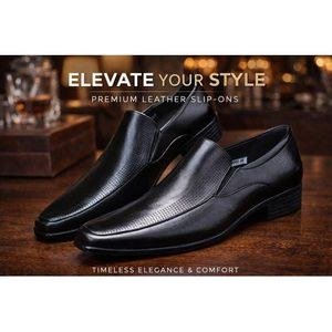 Men's Smooth-Front Slip-On Shoes – Black