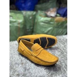 Mustard yellow suede classic loafers