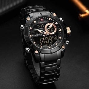 Naviforce Men's Stainless Digital And Analog Designer Watch - Black