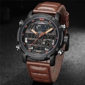 Dual and Faux Strapped Wrist Watch For Men - Brown