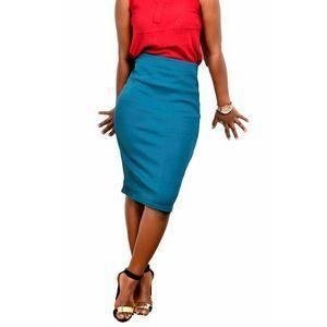 Women's Stretch Pencil Skirt - Turquoise Green